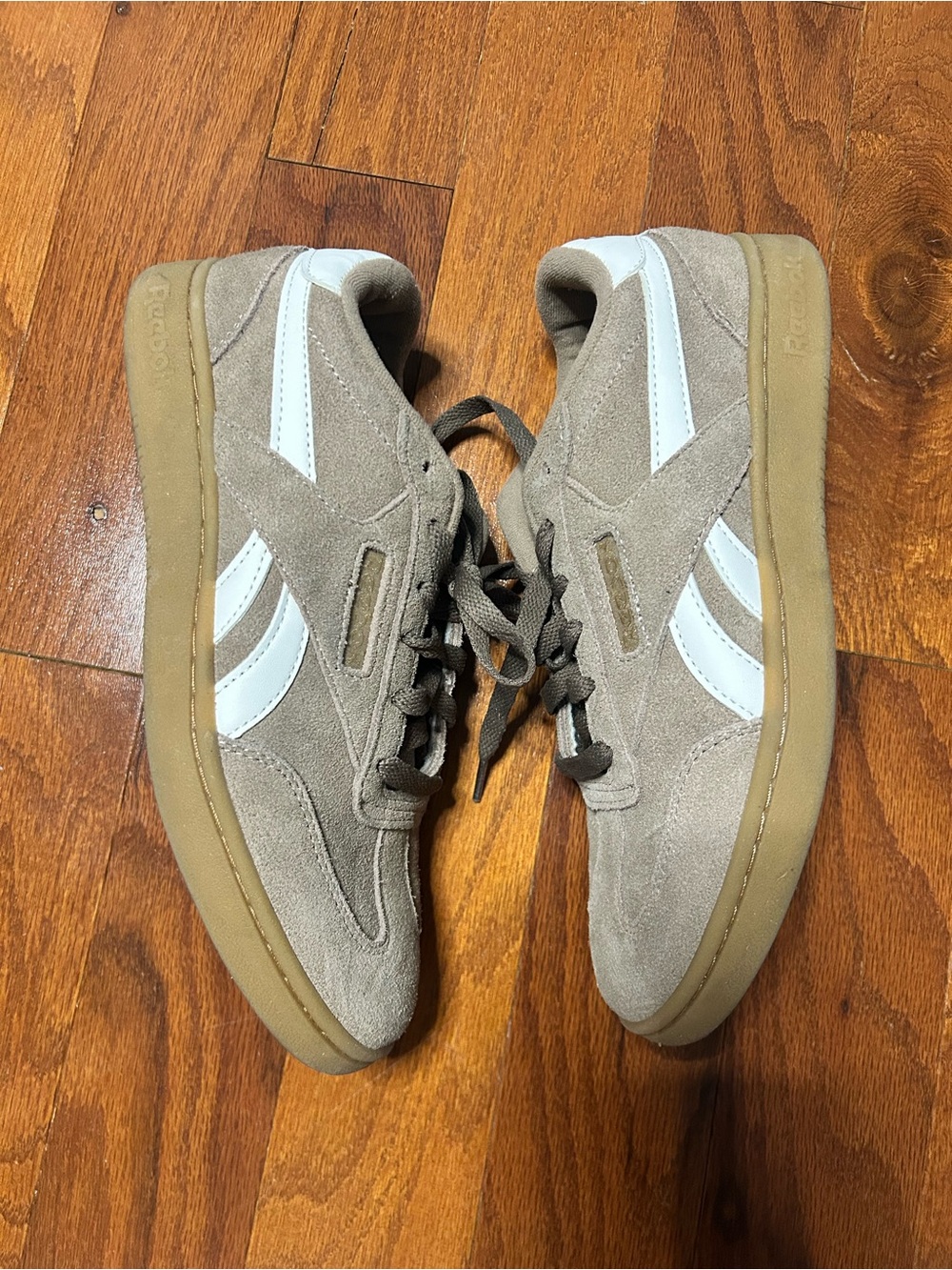 Reebok Women's Taupe Suede Sneakers with White Stripe
